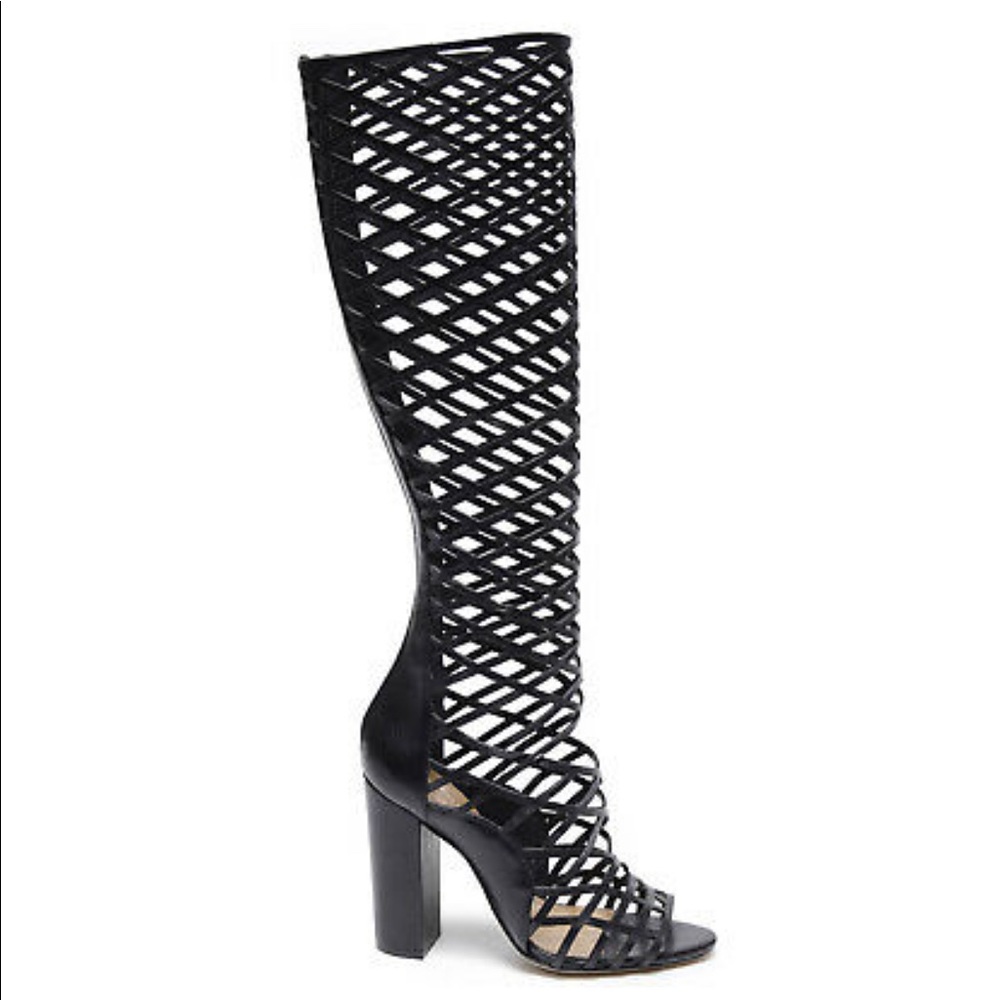 Schutz Liza Leather Block Heel Gladiator Knee-High